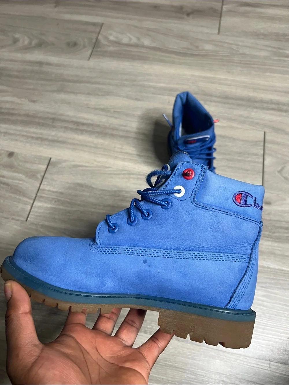 Timberland Champion Blue Lace-Up Boots with Red Logo Accent (Boys)
